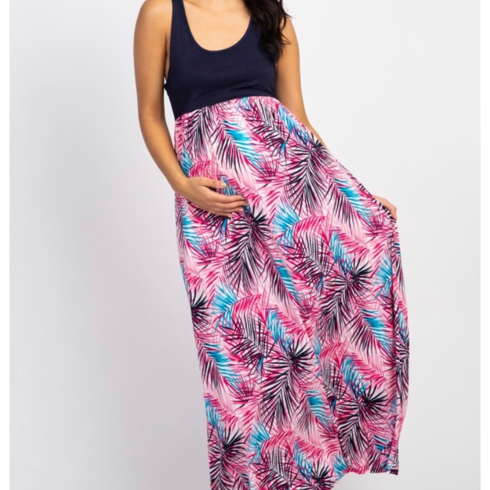 Pinkblush Blue Palm Print Maxi Dress